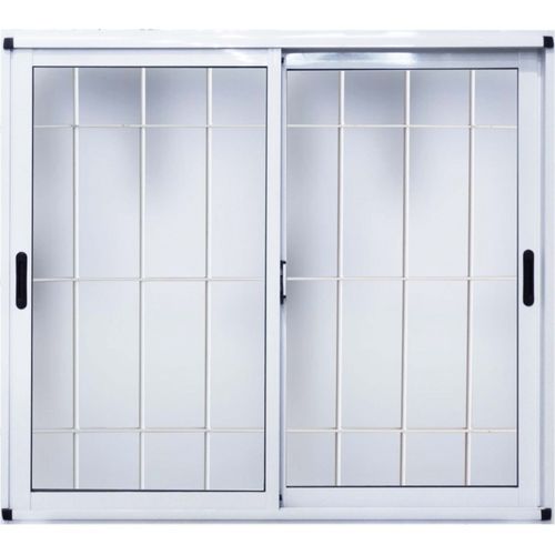 Ventana Corrediza De Aluminio Moderna Nexo 150X110 Con Vidrio Entero Y Reja Blanca