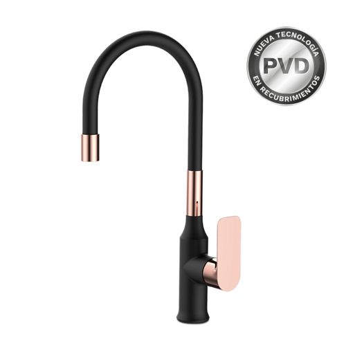 Grifería Monocomando Vasser Agatha Black Rose Gold Para Cocina De Mesada Con Pico Móvil Flexible