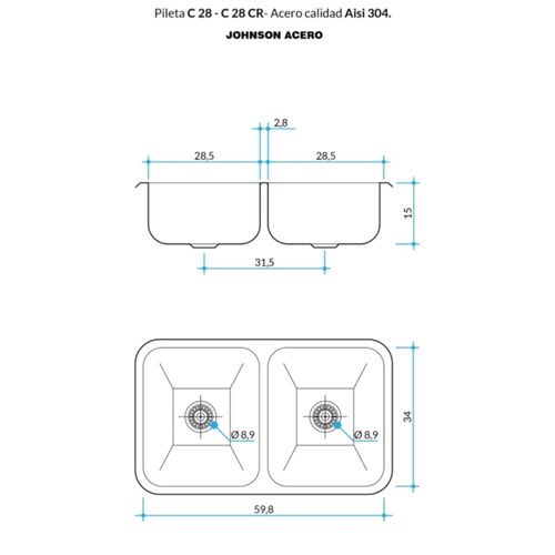 Pileta Doble De Acero 430 Johnson Para Cocina Cc28 /B