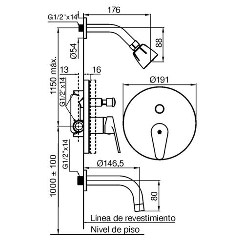 Grifería Monocomando Fv Compacta Para Ducha Y Bañera Con Transferencia