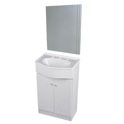 Vanitory de Pie con Lavatorio 3 Agujeros Durafort 50cm Blanco 2 Puertas y Espejo Enria