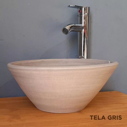 Bacha De Cerámica Fango Elíptica Tela Gris
