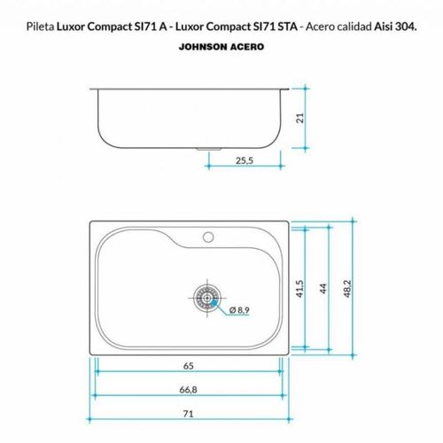 Pileta De Cocina Johnson Luxor Compact 1 Agujero Si71A