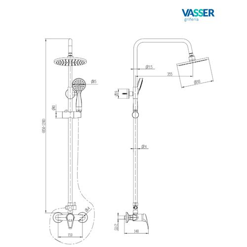 Juego De Ducha Vasser Monocomando De Pared Con Barral Y Duchador Manual