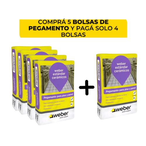 Combo 5 Bolsas De Pegamento Weber Impermeable  Estandar De 25 Kg  Y Pagá Solo 4- Exclusivo Web