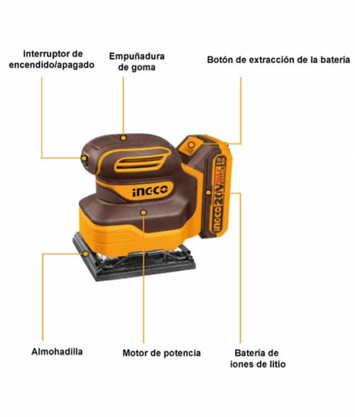 Lijadora Orbital Inalambrica INGCO 20V 12000RPM