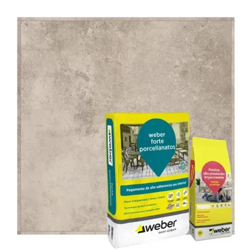 Combo Porcelanato San Lorenzo 58x58 Bauhaus Grey Pegamento y Pastina