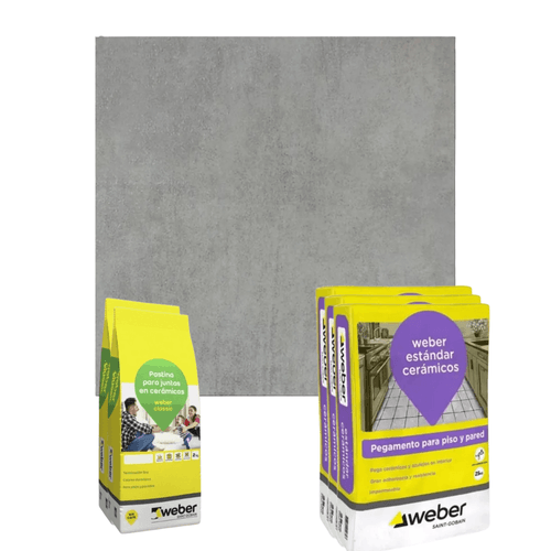 Combo Piso 2da Cerro Negro Amazonia Gris 38x38 Con Pastina y Pegamento WEB