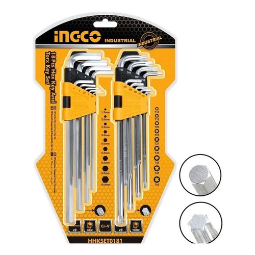 Set De Llaves Hexagonales Y Torx 18 Piezas Ingco Hhkset0181